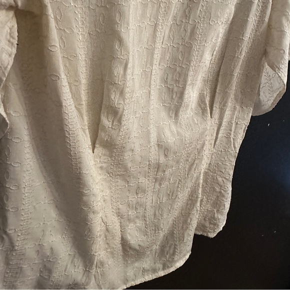 hinge brand ivory embroidered blouse with back tie | size medium - Picture 5 of 9